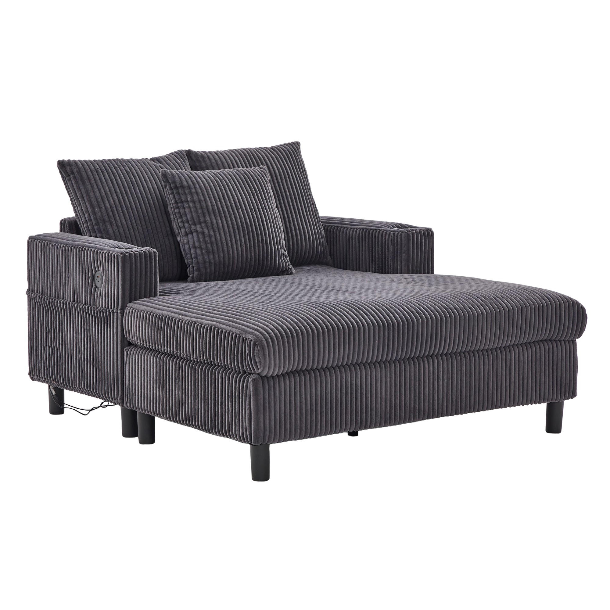 RELAXLIEGE XXL Polsterliege,Relaxsessel,3 Zierkissen,Cord,Grau - Grau, Textil (128/85/142cm) - LVHOM