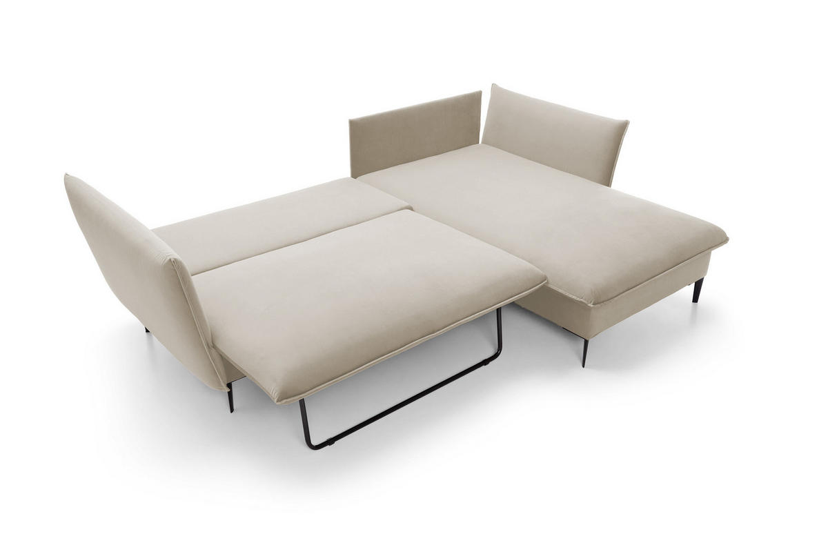 ECKSOFA GLOSS mit Schlaffunktion, Ottomane & goldenen Füßen – Samtsofa im GLOSSour-Stil mit Zierkissen, 258x167x91 cm, Rechte, PLATINUM - Grün, Holz/Textil (258/167cm) - DomoHome
