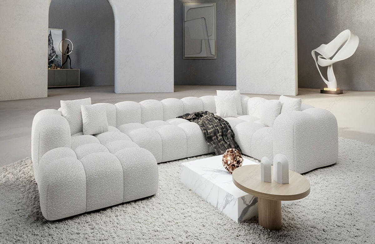 WOHNLANDSCHAFT Cloud Pearl Boucléstoff - Perlmutt, Kunststoff (314/72/184cm)