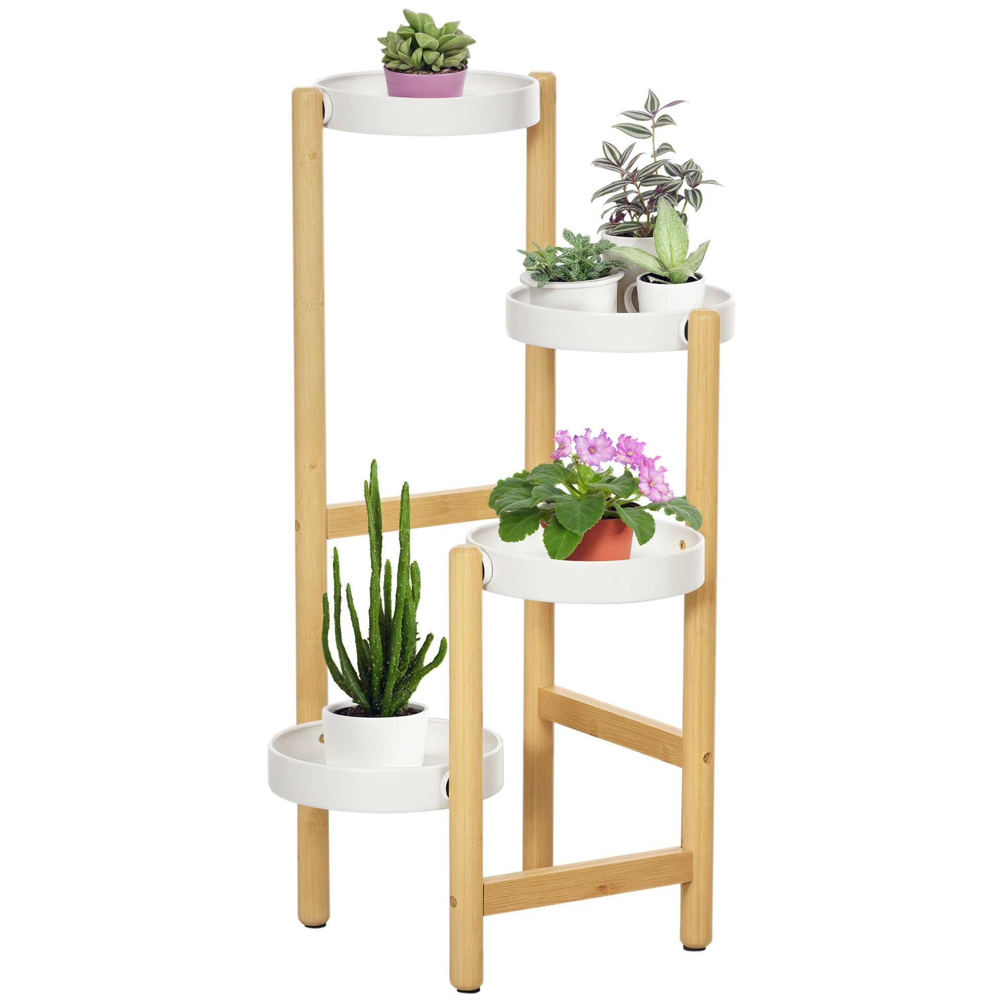 BLUMENTREPPE DE-12133 4-stufig, Bambus & Metall, 28/28/80 cm Weiß - Naturfarben, Naturmaterialien (28/80/28cm) - ComfortXL