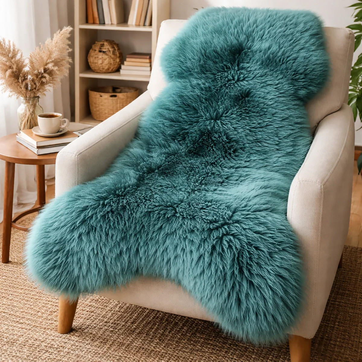 LAMMFELL Öko bunt gefärbt weich Fell Teppich Teal ca. 110 cm - Dunkelgrün, Fell (60/110cm) - Provellus