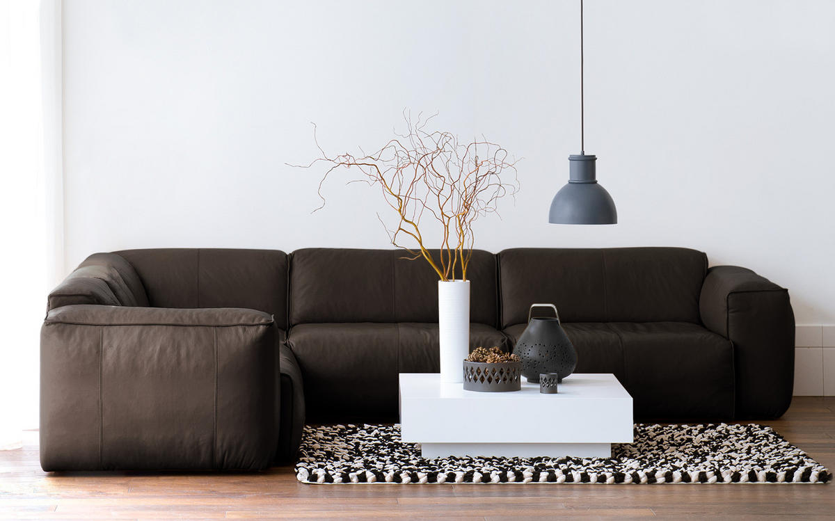 ECKSOFA mit Rundecke - Dunkelbraun/Schwarz, Leder/Kunststoff (325/260cm) - home24