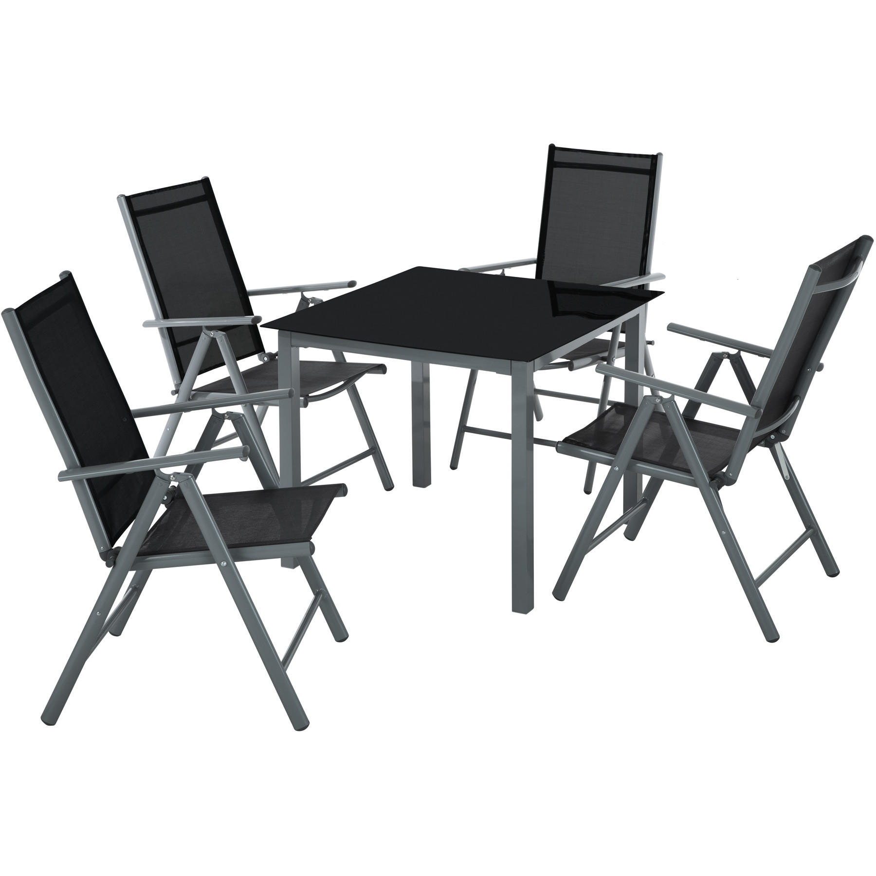 SITZGRUPPE Stabia,Tisch mit Sicherheitsglasplatte und Ausgleichsschrauben,anthrazit - Anthrazit, Naturmaterialien/Kunststoff - tectake