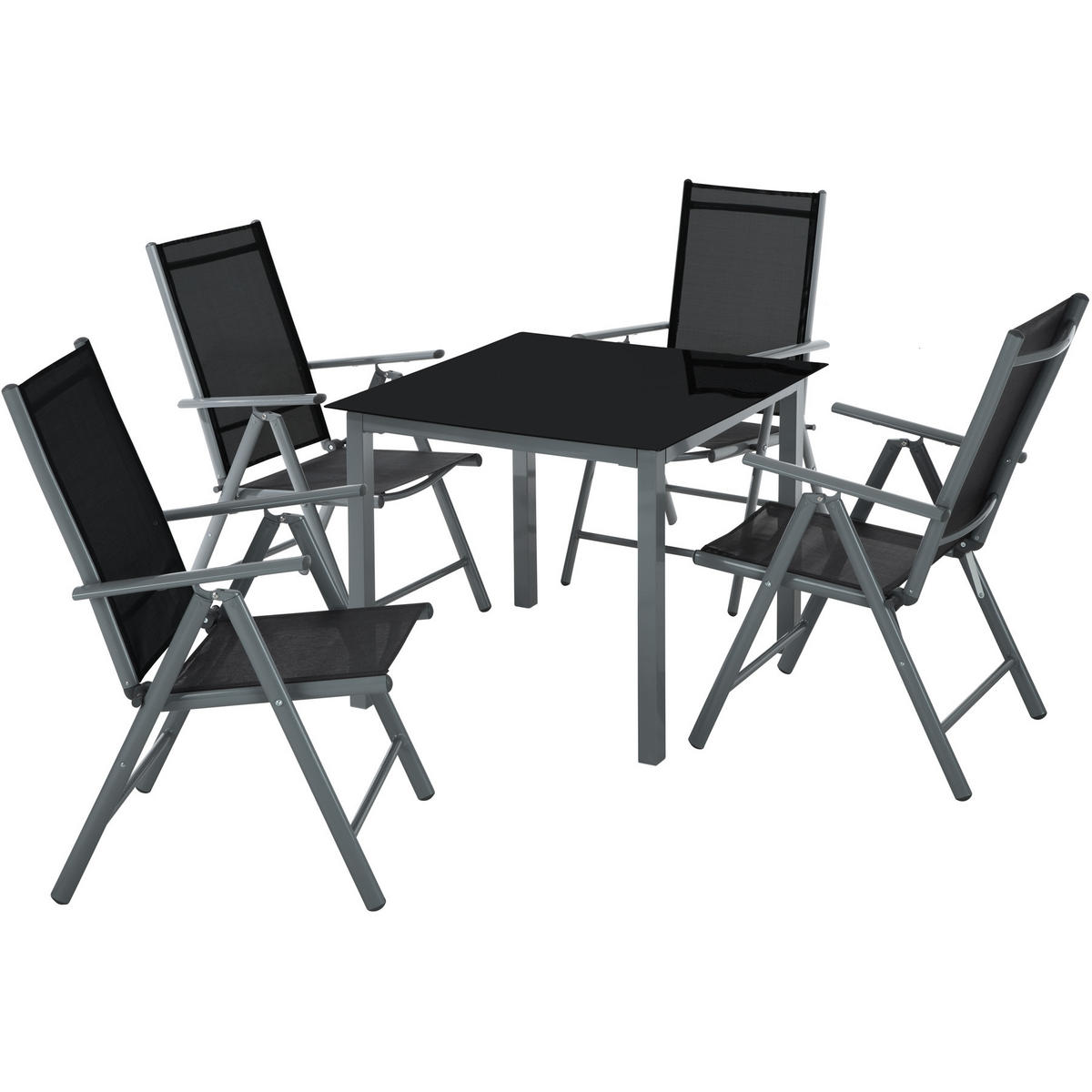 SITZGRUPPE Stabia,Tisch mit Sicherheitsglasplatte und Ausgleichsschrauben,anthrazit - Anthrazit, Naturmaterialien/Kunststoff - tectake