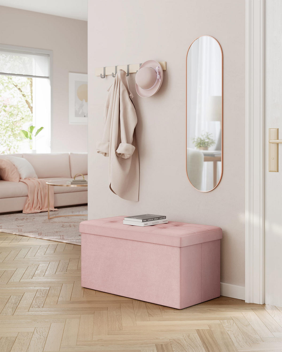 TRUHENBANK Pastellrosa 76x38 cm mit Stauraum - Hellrosa, Holzwerkstoff (76/38/38cm)