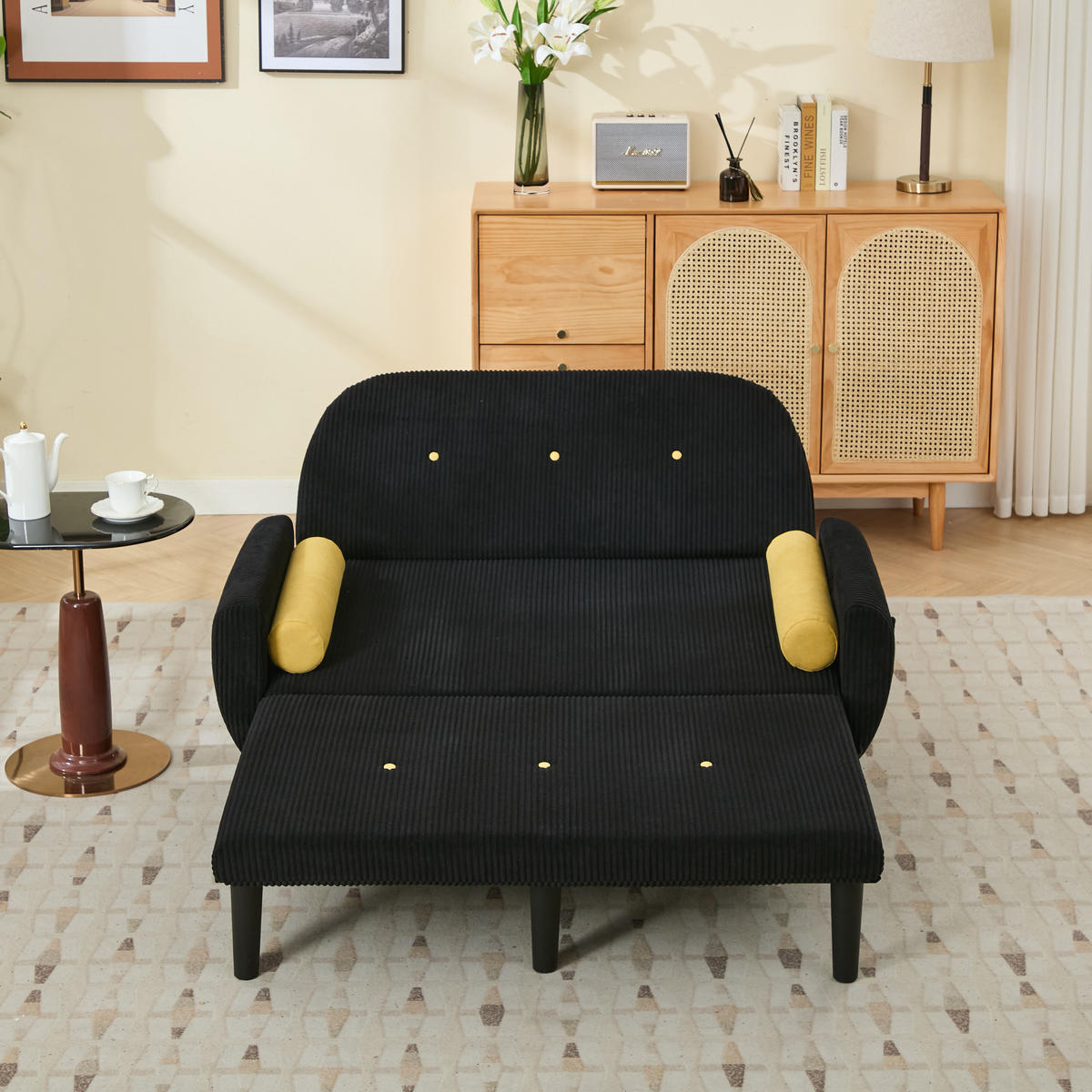2-SITZER SCHLAFSOFA Cord Schwarz mit Kissen - Schwarz, Kunststoff/Textil (133.5/85/77cm) - WISHDOR
