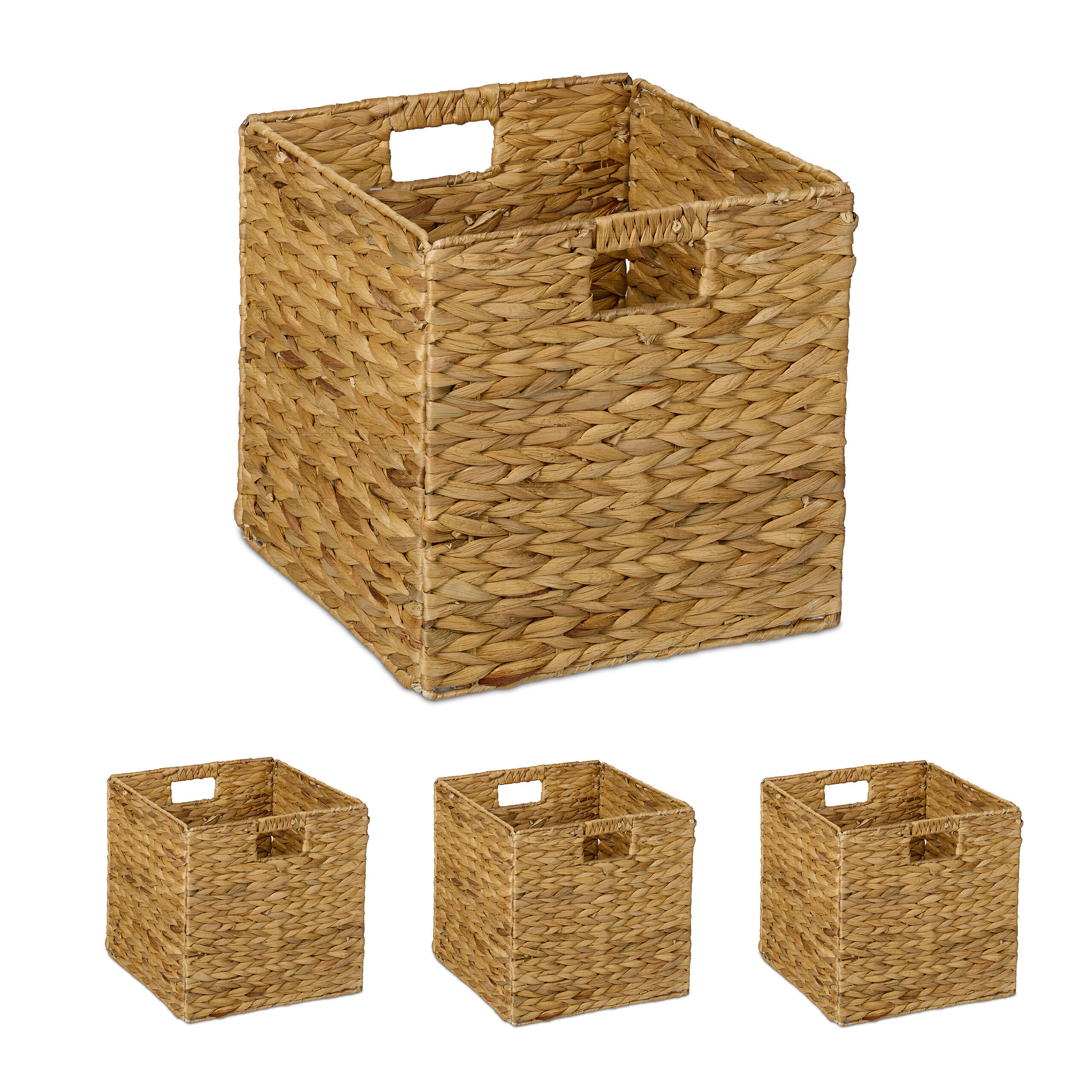 Relaxdays KOŠ Přírodní 4dílný-set vodní hyacint 30x30x30 cm
