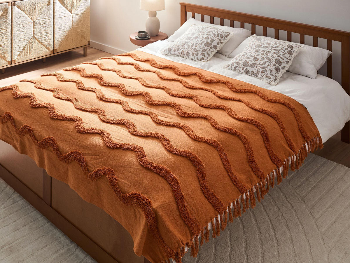 PŘIKRÝVKA Bavlna 150/200 cm Oranžová Khari - pomerančová, textil (150/200cm) - Beliani