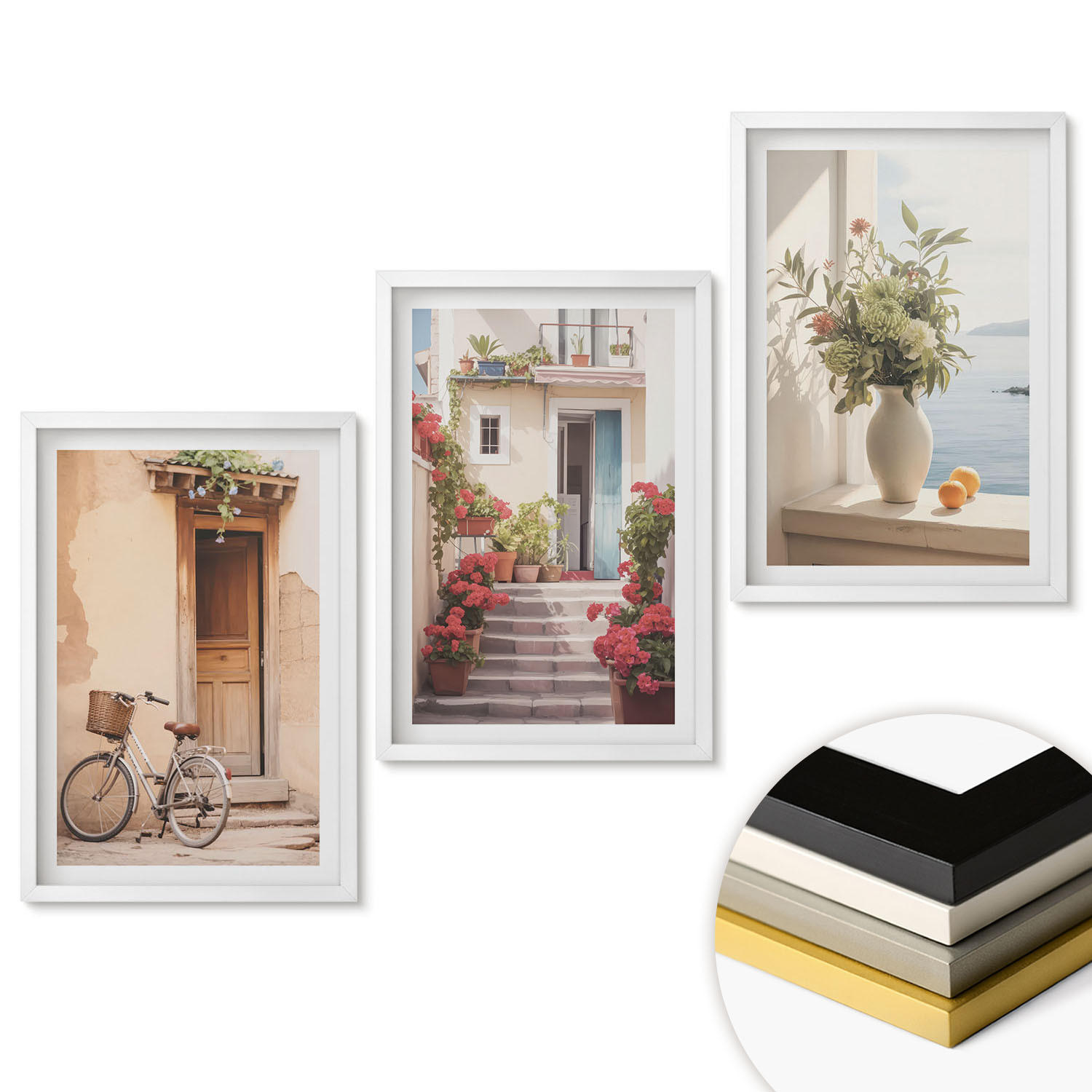 WANDBILDER 3er-Set - 40x60 cm Weißer Rahmen - Charmante Küstenstraßen - Weiß, Kunststoff (40/60cm) - ArtPrintCave