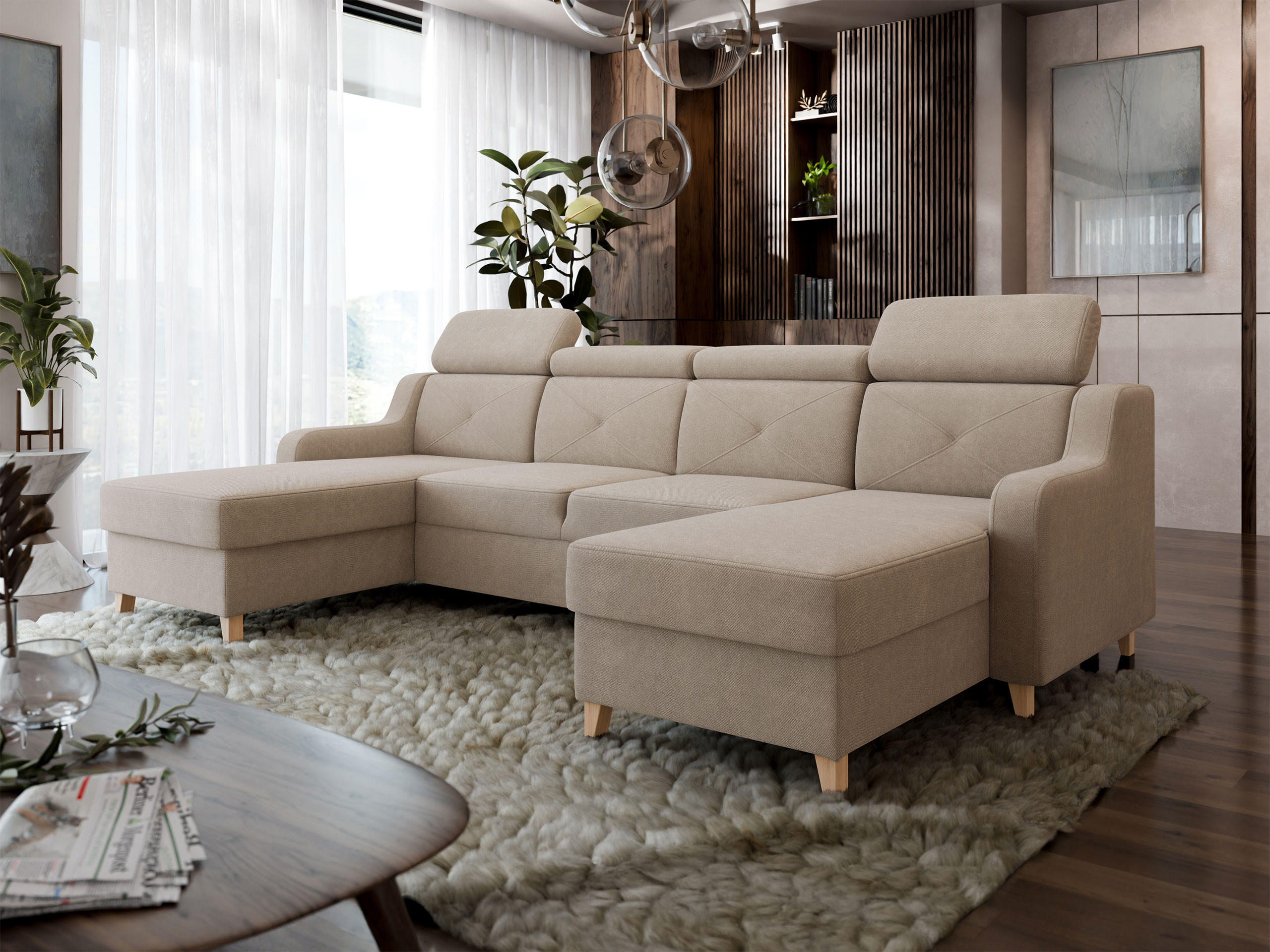ECKSOFA Marbella U - Naturfarben, Holz/Textil (286/82/165cm) - MIRJAN24