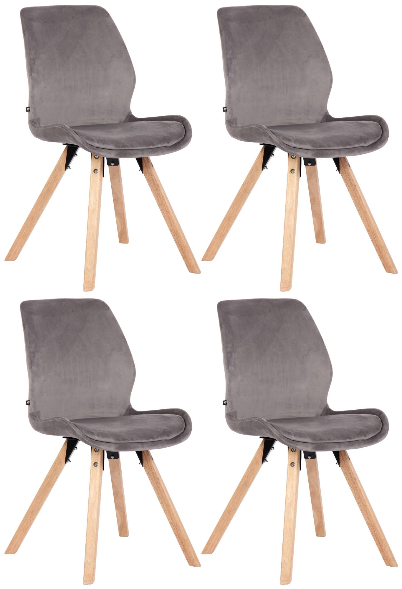 STUHL 4er Set Samt grau - Eukalyptusholzfarben/Grau, Holz/Textil (49/87.5/58cm) - CLP