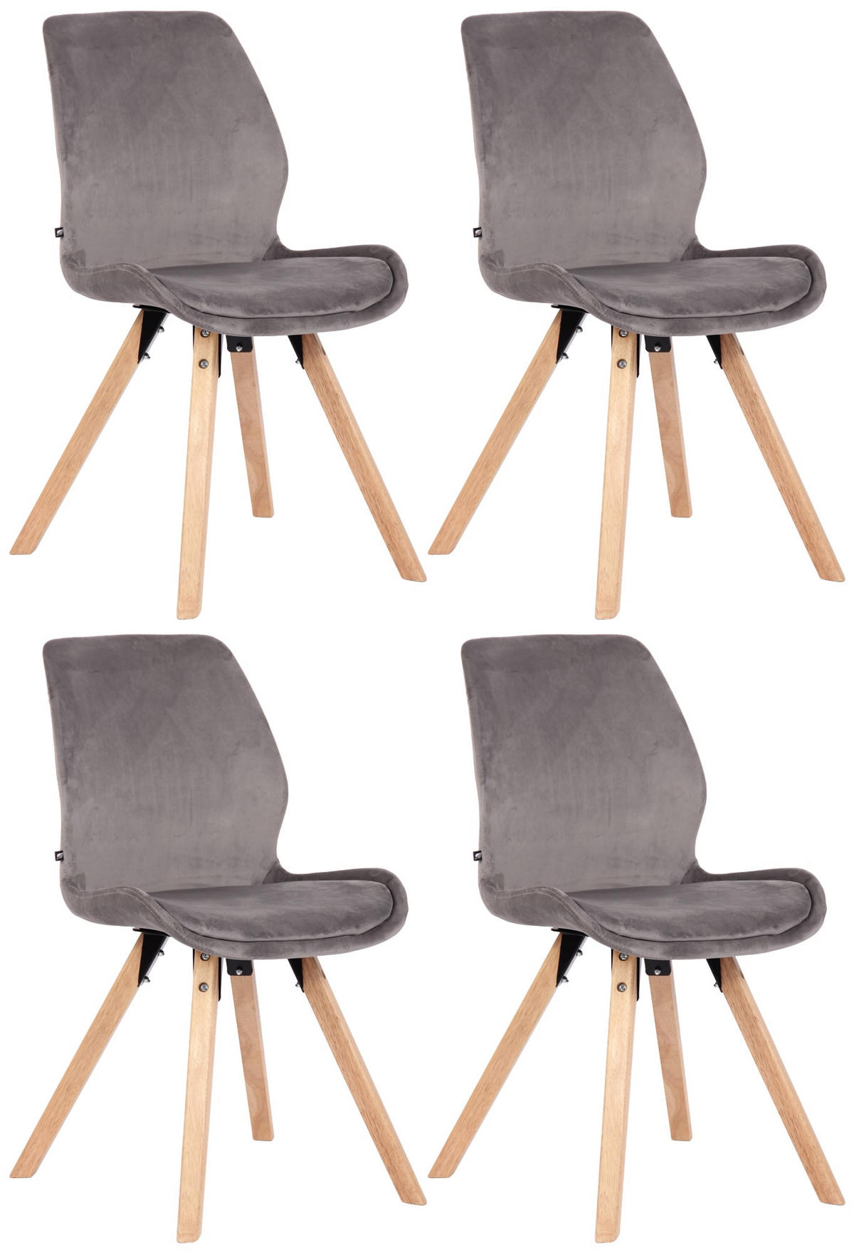 STUHL 4er Set Samt grau - Eukalyptusholzfarben/Grau, Holz/Textil (49/87.5/58cm) - CLP
