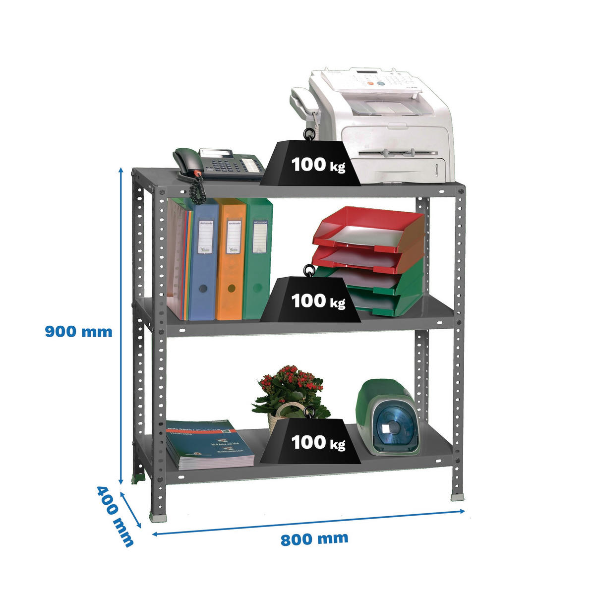 SCHRAUBREGAL PANDA MINI | HxBxT 90x80x40cm | 3 Fachböden | Fachlast 100kg | Grau - Grau, Metall (80/90/40cm) - PROREGAL