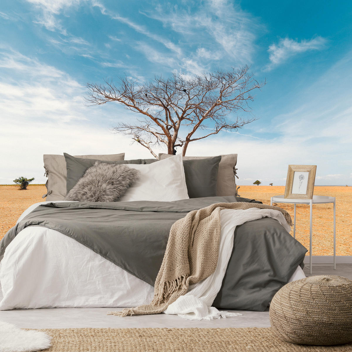 FOTOTAPETE für Wohnzimmer Trockener Baum Wüste Sand 450x315 - Beige/Orange, Papier (450/315cm) - Muralo