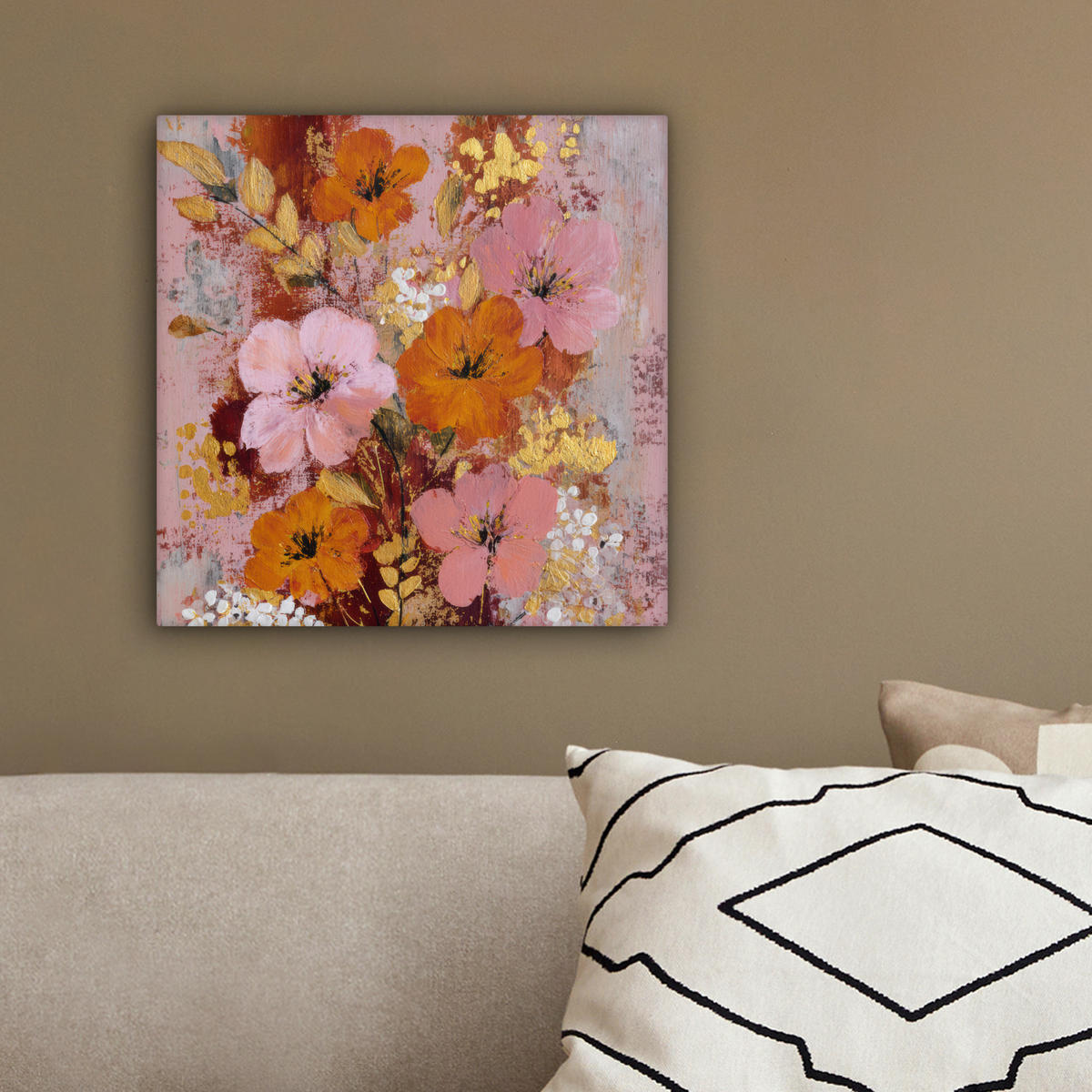 LEINWANDBILD Malerei - Blumen - Rustikal - Rosa Deko Wohnzimmer 20x20 cm - Altrosa, Textil (20/20cm) - MuchoWow