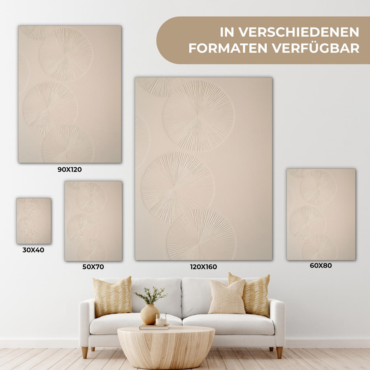 LEINWANDBILD Japandi - Beige - Modern 60x80 cm - Ecru, Textil (60/80cm) - MuchoWow
