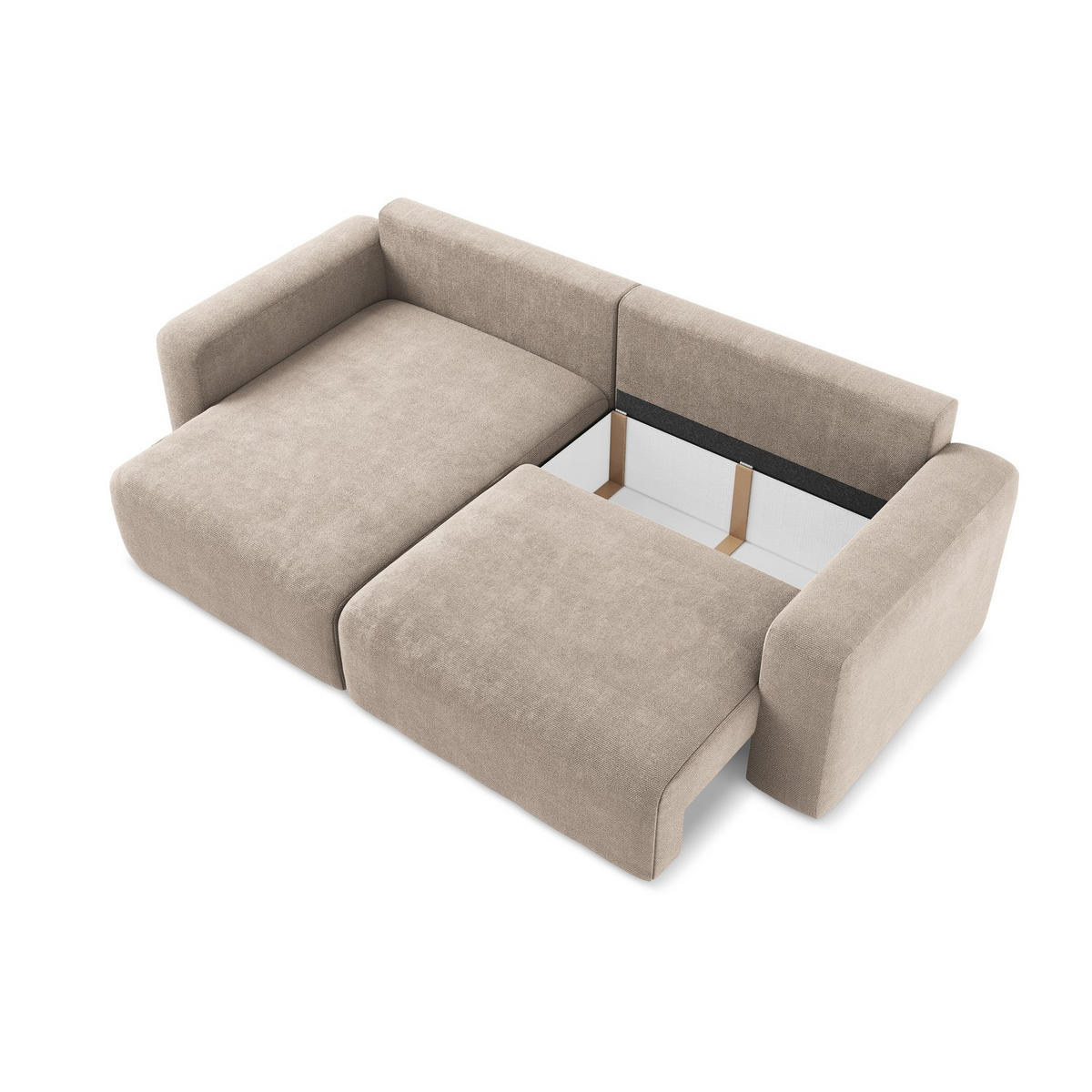 ECKSOFA mit Schlaffunktion links Chenille Stoff Beige - Beige/Schwarz, Kunststoff/Textil (149/244cm) - LaMiaSofa