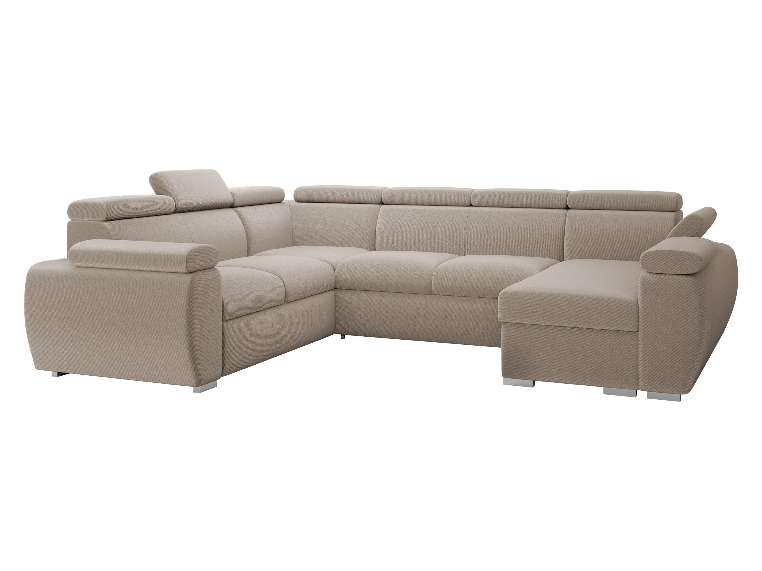 WOHNLANDSCHAFT Boston U, Seite: Rechts - 2R+R+2P+LC - Chromfarben/Naturfarben, Holz/Textil (325/98/260cm) - MIRJAN24