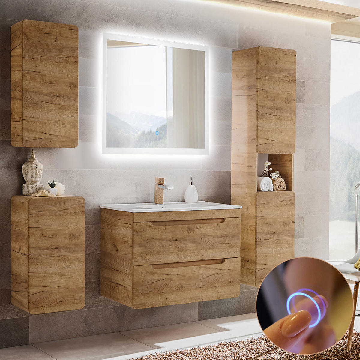 BADMÖBEL-SET 5-TLG. Luton-56 - Braun, Holzwerkstoff (180/200/46cm) - Lomado