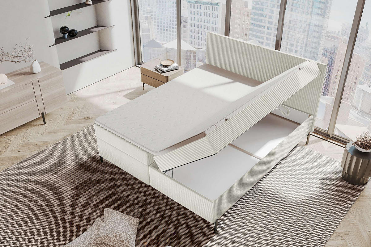 BOXSPRINGBETT VERO Cordstoff Greige 140/200 cm - Greige/Schwarz, Holzwerkstoff/Textil (140/200cm) - 99rooms