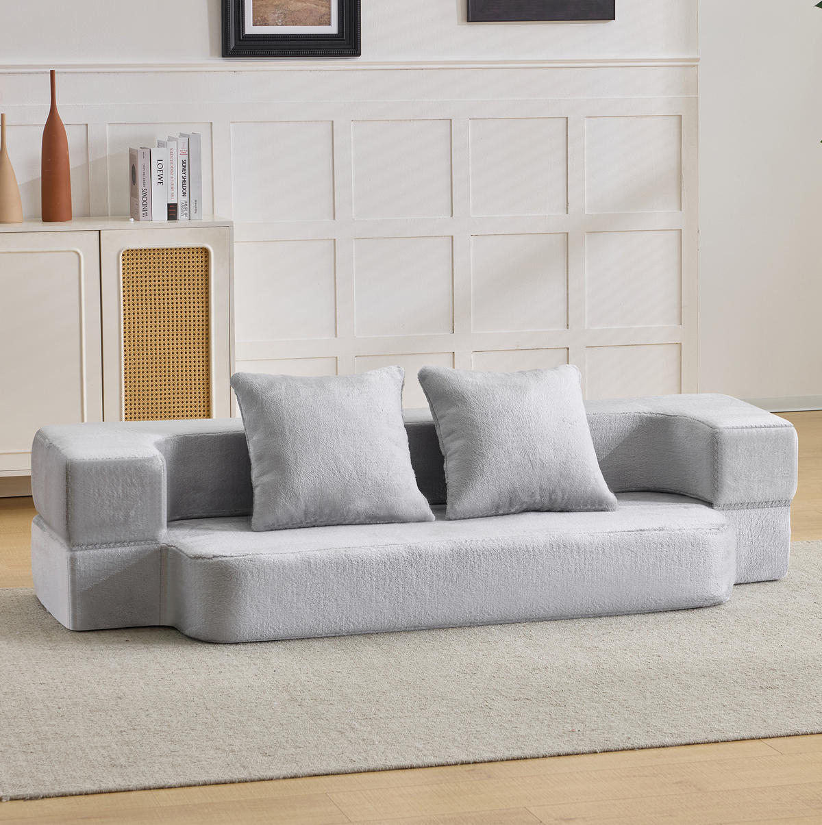 SOFA klappbar 2-Sitzer Hellgrau - Hellgrau, Kunststoff (52/48/190cm) - Meubliv