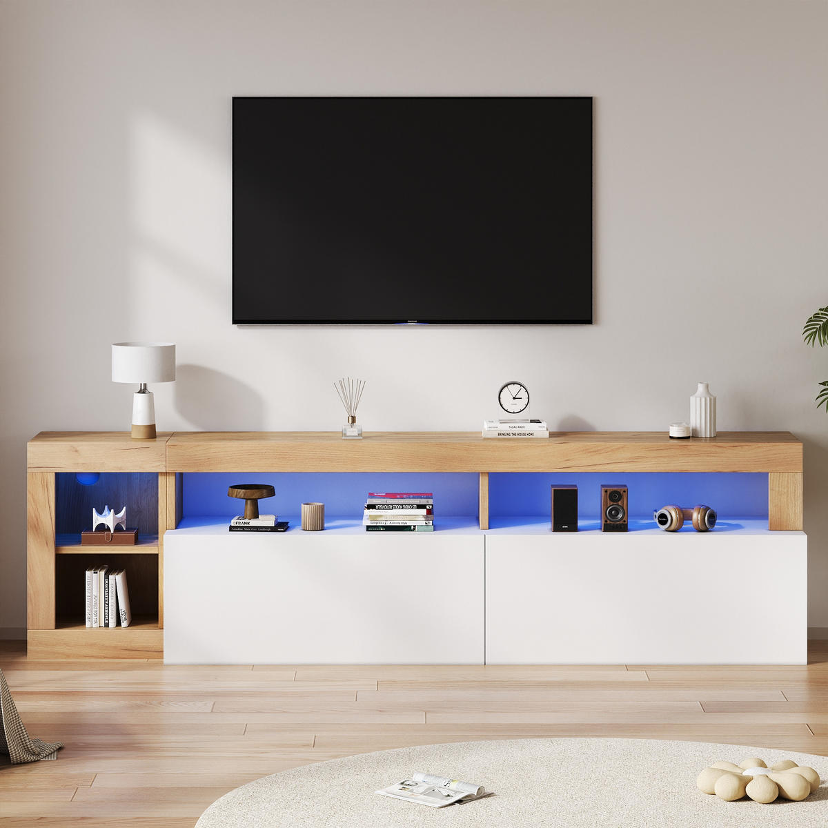 TV-SCHRANK 184/42/58 cm Weiß mit LED-Kontrollleuchte - Weiß, Holzwerkstoff (184/58/42cm) - Oxeza