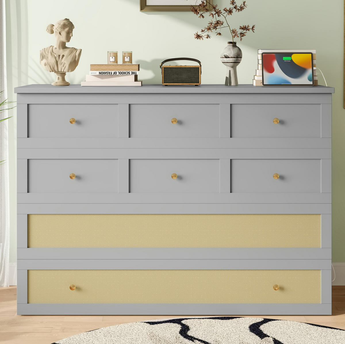 BETT mit Bettkasten 140/200 cm in Grau – umbaubar, mit Kopfteil und USB - Grau, Holzwerkstoff (140/200cm) - BEAOK