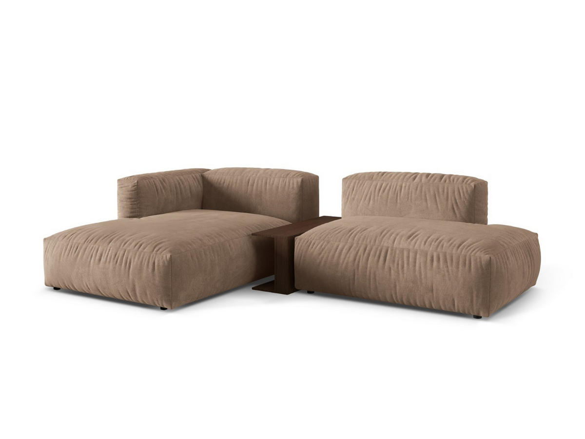 ECKSOFA modular links Martina aus Samt dunkelbeige 2 Sitzplätze - Mokka, Textil (176/285cm) - Micadoni