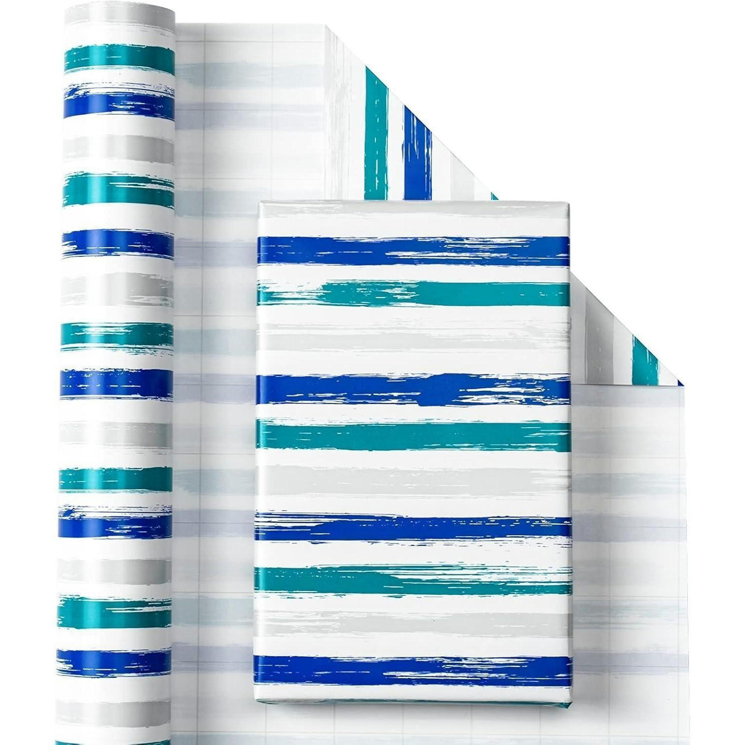 GESCHENKPAPIERROLLE Blau Grau Liniendruck 43,2 cm x 10 m - Multicolor, Papier (43.2/0.1/1000cm)