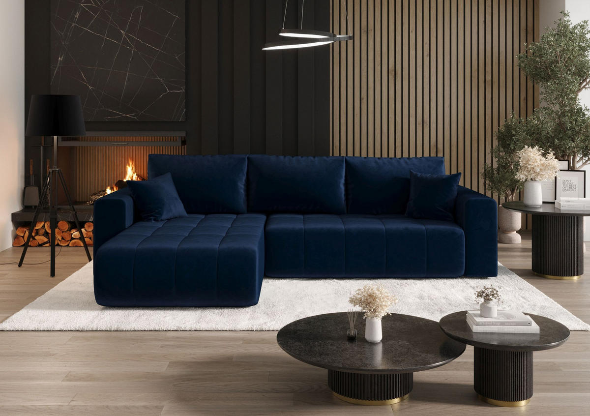 ECKSOFA mit Schlaffunktion MILO L Monolith 77 Links - Blau, Textil (280/175cm) - Bedante