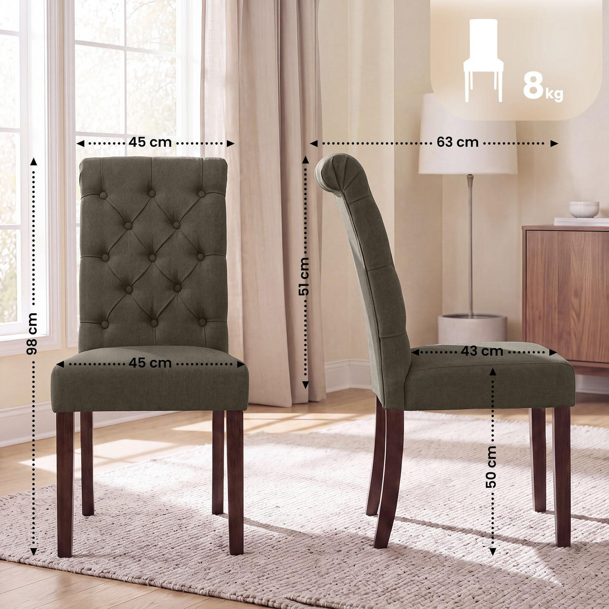 STUHL Stoff Taupe - Taupe/Walnussfarben, Holz/Textil (45/98/63cm) - CLP