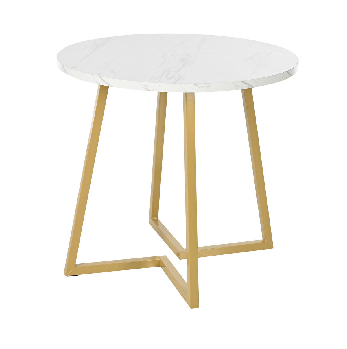 JEDÁLENSKÝ stôl MDF 80 cm biely s mramorovým dekorom a kovovou podnožou - biela, kompozitné drevo (80/80/75cm) - BEAOK