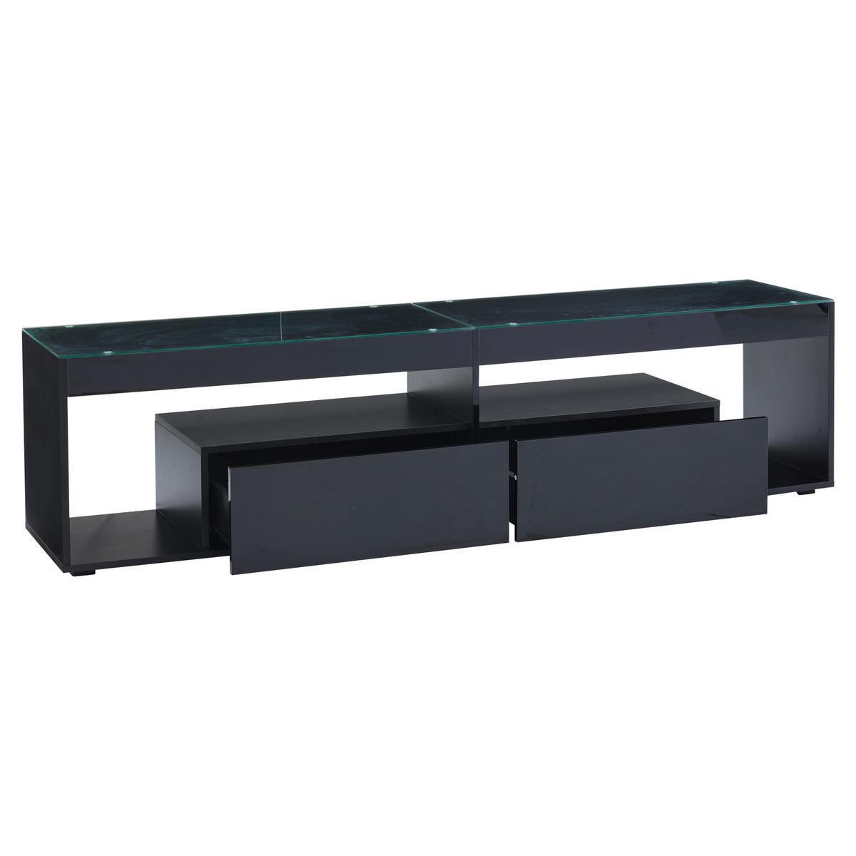 TV-SCHRANK 180/40/46 cm Schwarz Hochglanz mit LED und 2 Schubladen - Schwarz, Holzwerkstoff (180/46/40cm) - Oxeza