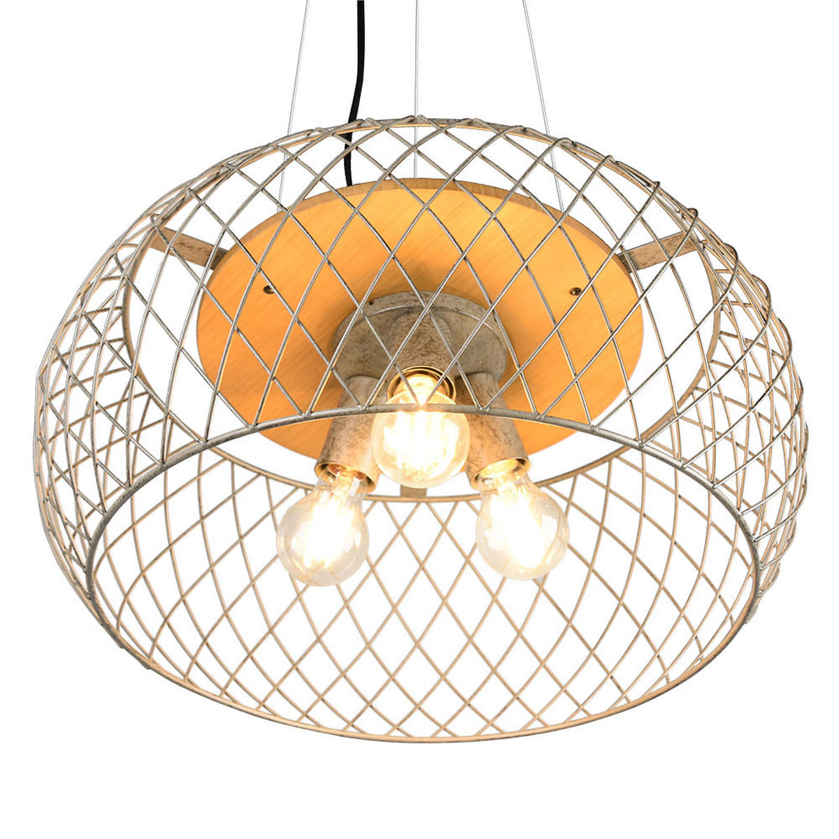 PENDELLEUCHTE Metall Silber rund Drahtgeflecht - Silberfarben, Holz (50/50/150cm)