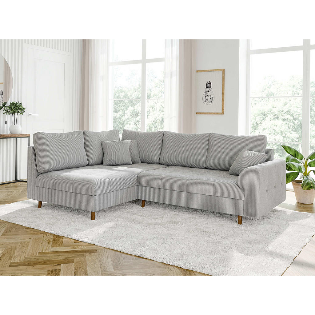 Thumbnail - S-Style Möbel Ecksofa, Hellgrau, Textil, Echtholz, Teilmassiv,Buche, Birke, 4-Sitzer, Füllung: Polyetherschaumkern, L-Fo...