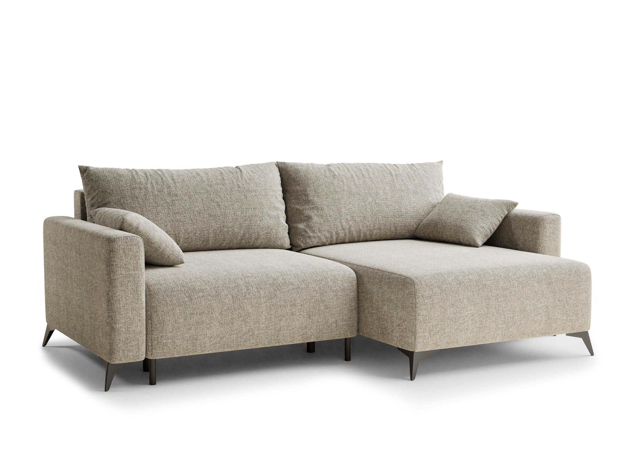 ECKSOFA MIT SCHLAFFUNKTION Leon Beige Chenille-Stoff - Beige/Schwarz, Holz/Holzwerkstoff (239/148cm) - Maison de Reve