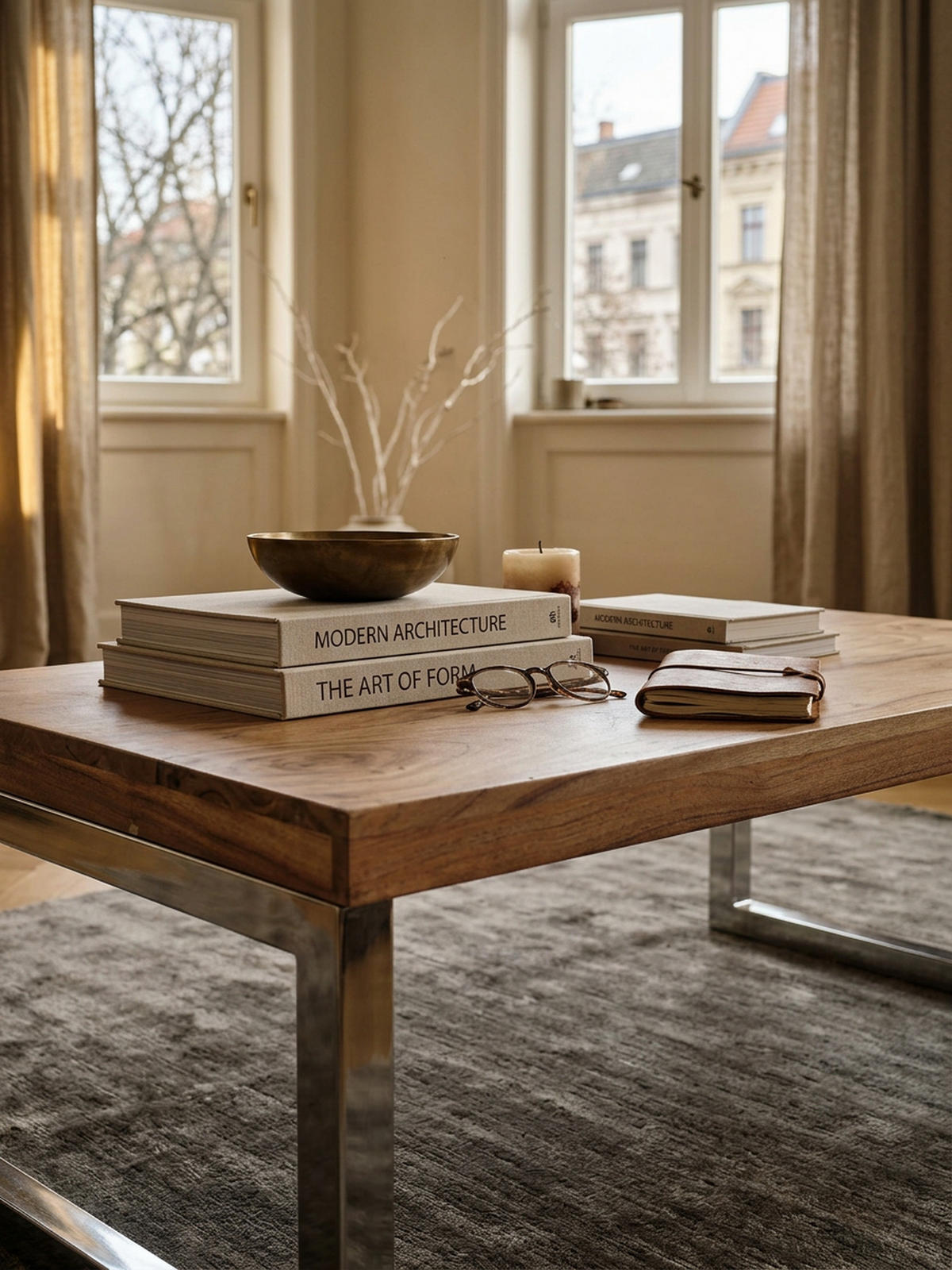 COUCHTISCH Massivholz mit Chromfüßen Handgefertigt, Beige 120x60x40 cm - Beige/Silberfarben, Holz/Metall (60/120/40cm) - KADIMA DESIGN