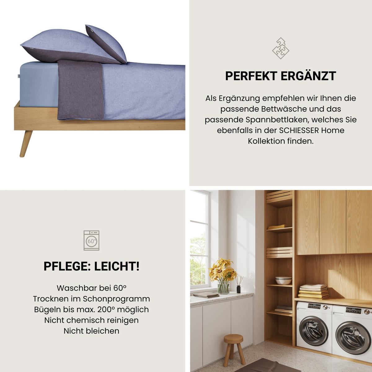 KISSENHÜLLENSET Doubleface - Renforcé - 2-teilig - 40 x 80 cm - Blau - Blau, Textil (40/80cm) - SCHIESSER
