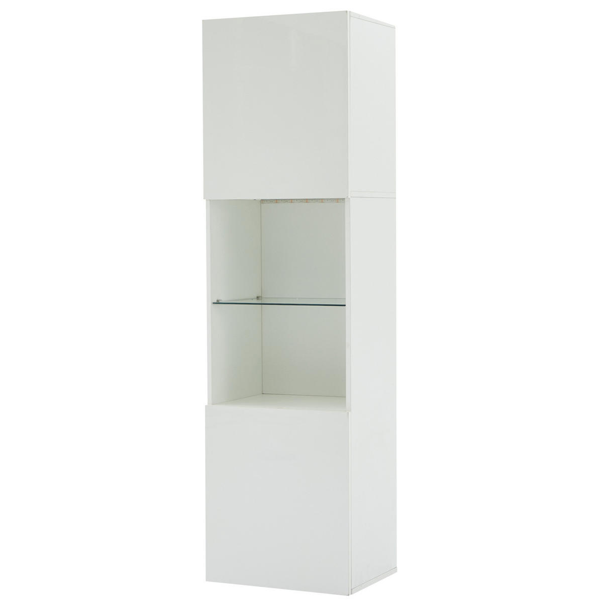 HOCHGLANZ-VITRINENSCHRANK aus Spanplatte 35x45x160 cm Weiß mit LED-Beleuchtung und Glasboden - Weiß, Holzwerkstoff (45/160/35cm) - IVMEU