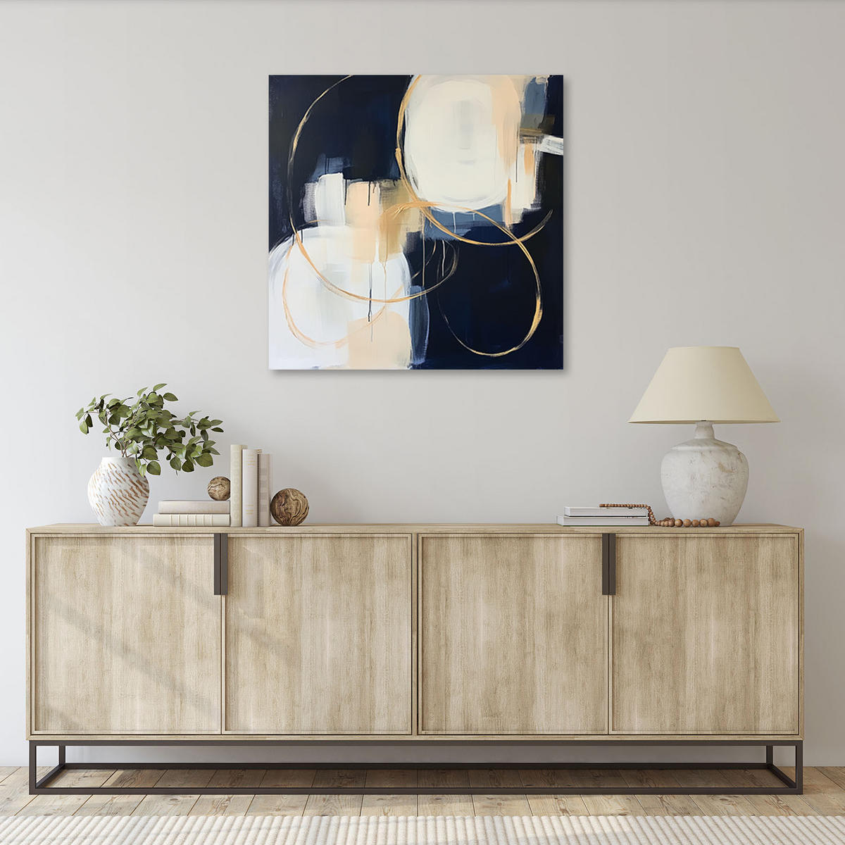 LEINWANDBILD Abstrakt Blau Gold wie gemalt 40x40cm - Grau, Textil (40/40cm) - Feeby