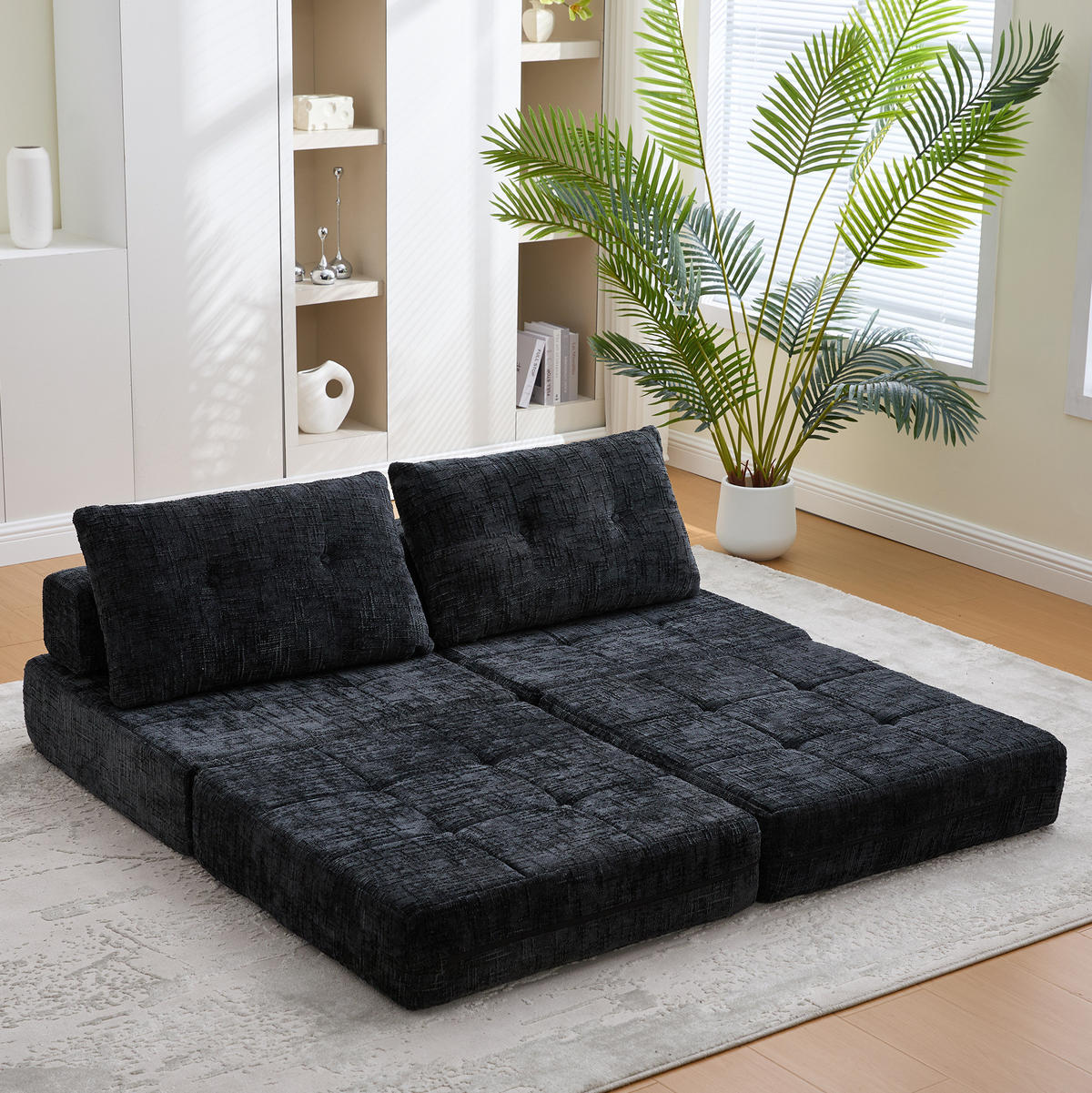 SCHLAFSOFA 79/180 cm Liegefläche – armlehnenlos, faltbar, mit Kissen - Schwarz, Textil (79/57/79cm) - BEAOK