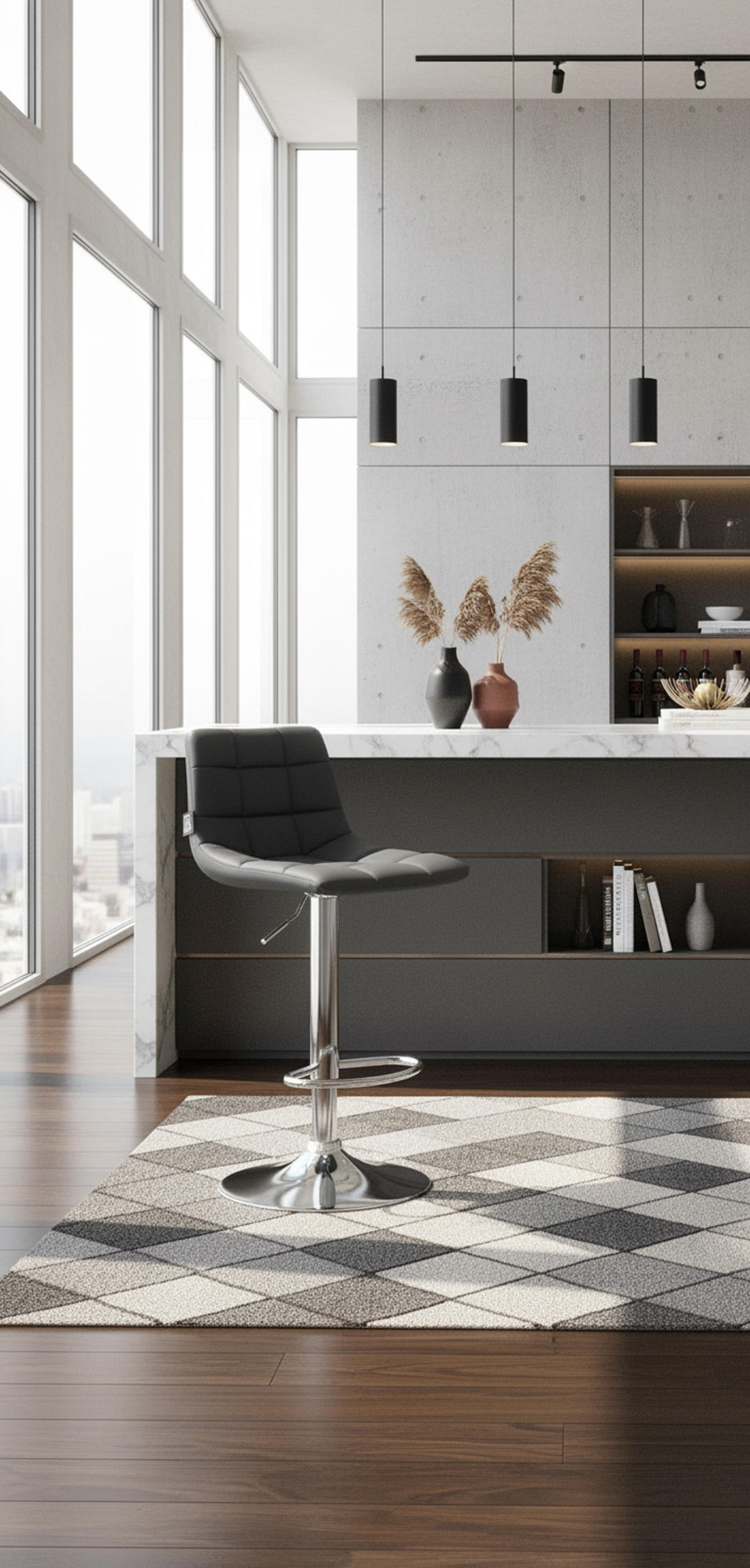 BARHOCKER 2er Set James Kunstleder chrom grau - Chromfarben/Grau, Kunststoff/Metall (43/108.5/46.5cm) - TPFLiving