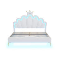 POLSTERBETT Bogen-Krone mit 2-Zonen-LED & Goldbeinen 140/200 cm PU-Leder Weiß - Weiß, Leder (140/200cm) - Creahappy