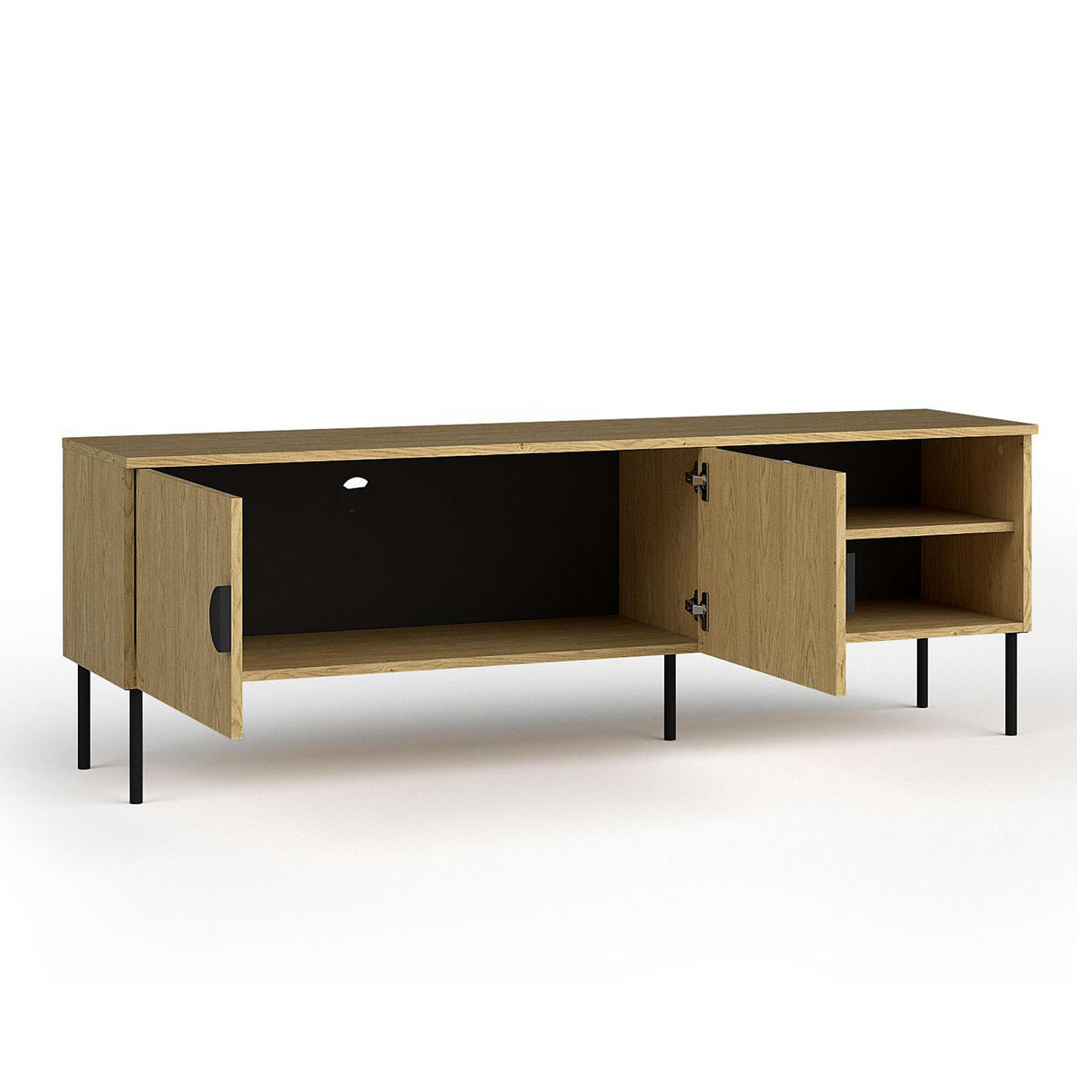 LOWBOARD Brunelli 2T Eiche Baltic 160/54/40 cm – mit offener Ablage - Eichefarben/Schwarz, Holzwerkstoff/Metall (160/54/40cm) - AX Living
