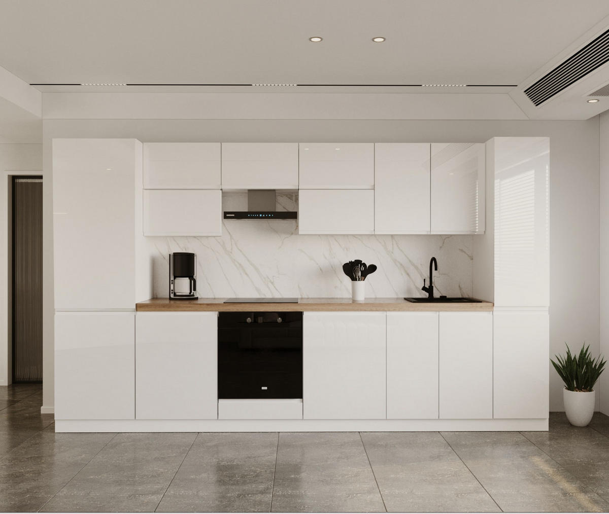 KÜCHENINSEL 360 cm - Aspen KA22-M360 - Weiß/Hochglanz - Weiß Hochglanz, Holz/Holzwerkstoff (360/212/58cm)