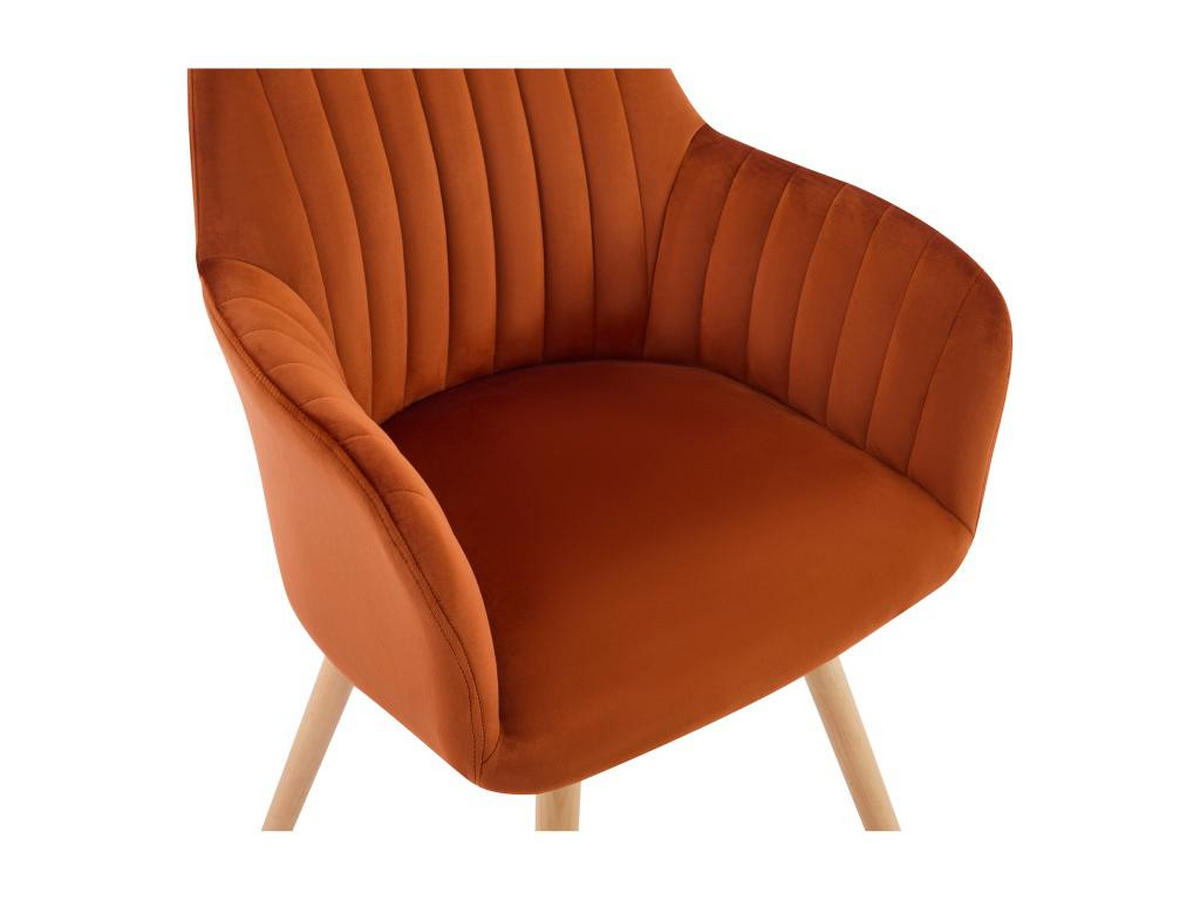 STUHL mit Armlehnen 2er-Set - Samt & Metall in Holzoptik - Terracotta - ELEANA - Braun, Textil (58/85/56cm) - Vente-Unique