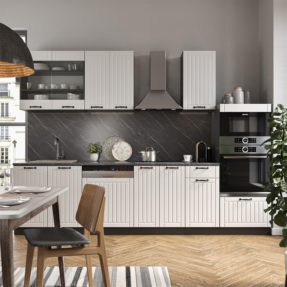 KÜCHENZEILE Fame-Line Weiß Landhaus/Anthrazit 300 cm AP Anthrazit - Anthrazit/Creme, Holzwerkstoff (300/81.6/60cm) - Vicco