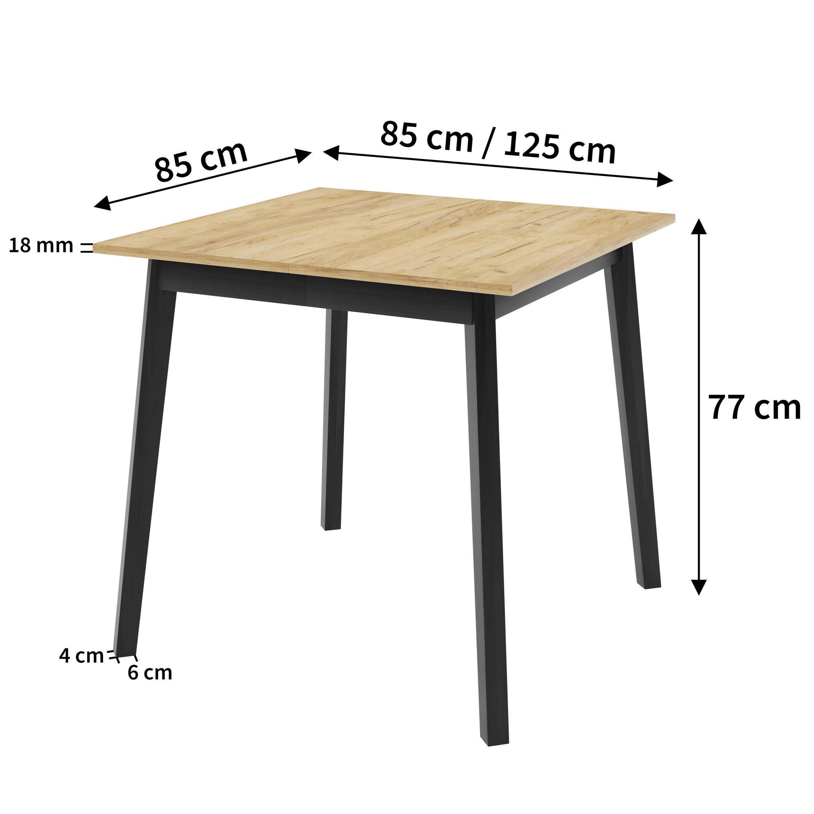 ESSTISCH MARCO S Ausziehbar 85 - 125 / 85 x 77 cm - Goldfarben/Schwarz, Holz (85/85/77cm) - MASSENO