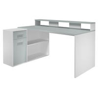 SCHREIBTISCH grau, weiß 160 - 200 x 92 cm, Eckschreibtisch mit Stauraum - Silberfarben/Weiß, Holzwerkstoff/Kunststoff (115/160/92cm) - Top.Furn