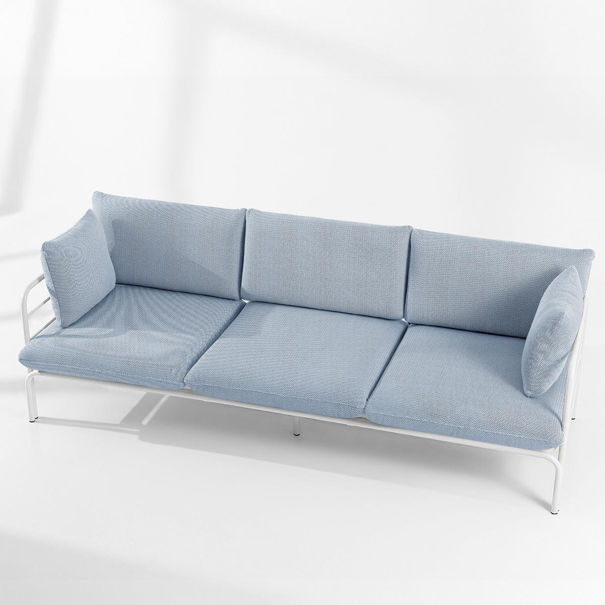 GARTENMÖBELSET RAMBE 4-tlg. 1x Tisch 2x Sessel 1x Sofa 3-Sitzer, mit Auflage, Stahlrahmen, LOFT-STIL, Weiß - Weiß/Hellblau, Glas/Textil - KONSIMO®